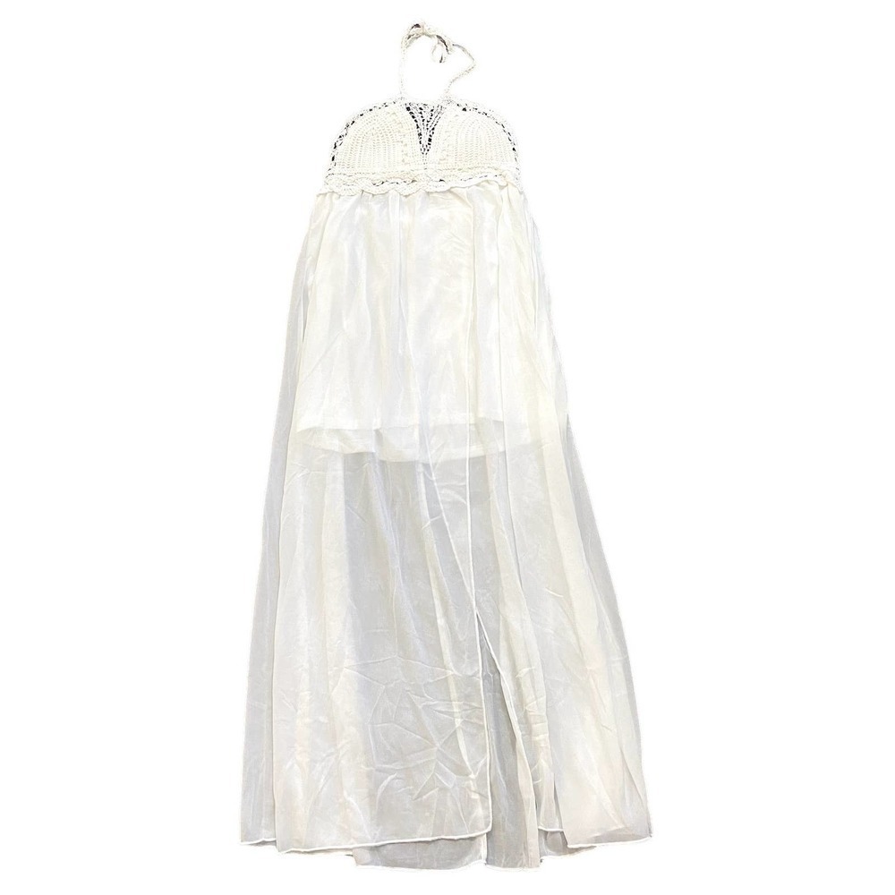 Hekka Croche Halter Maxi Dress in White, Size L​​​​​​